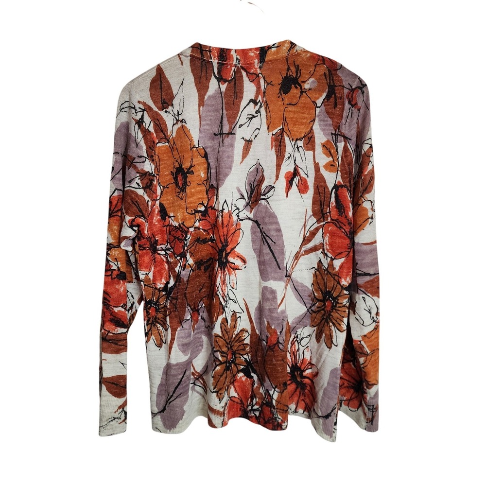 Coldwater Creek Cardigan Womens Large Orange Floral Print V-Neck Button Up Knit - Picture 2 of 5